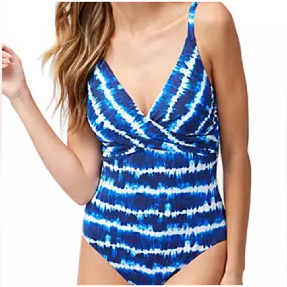 Tommy Bahama Tide Stripe OTS Crisscross Tie Dye One Piece Swimsuit New!